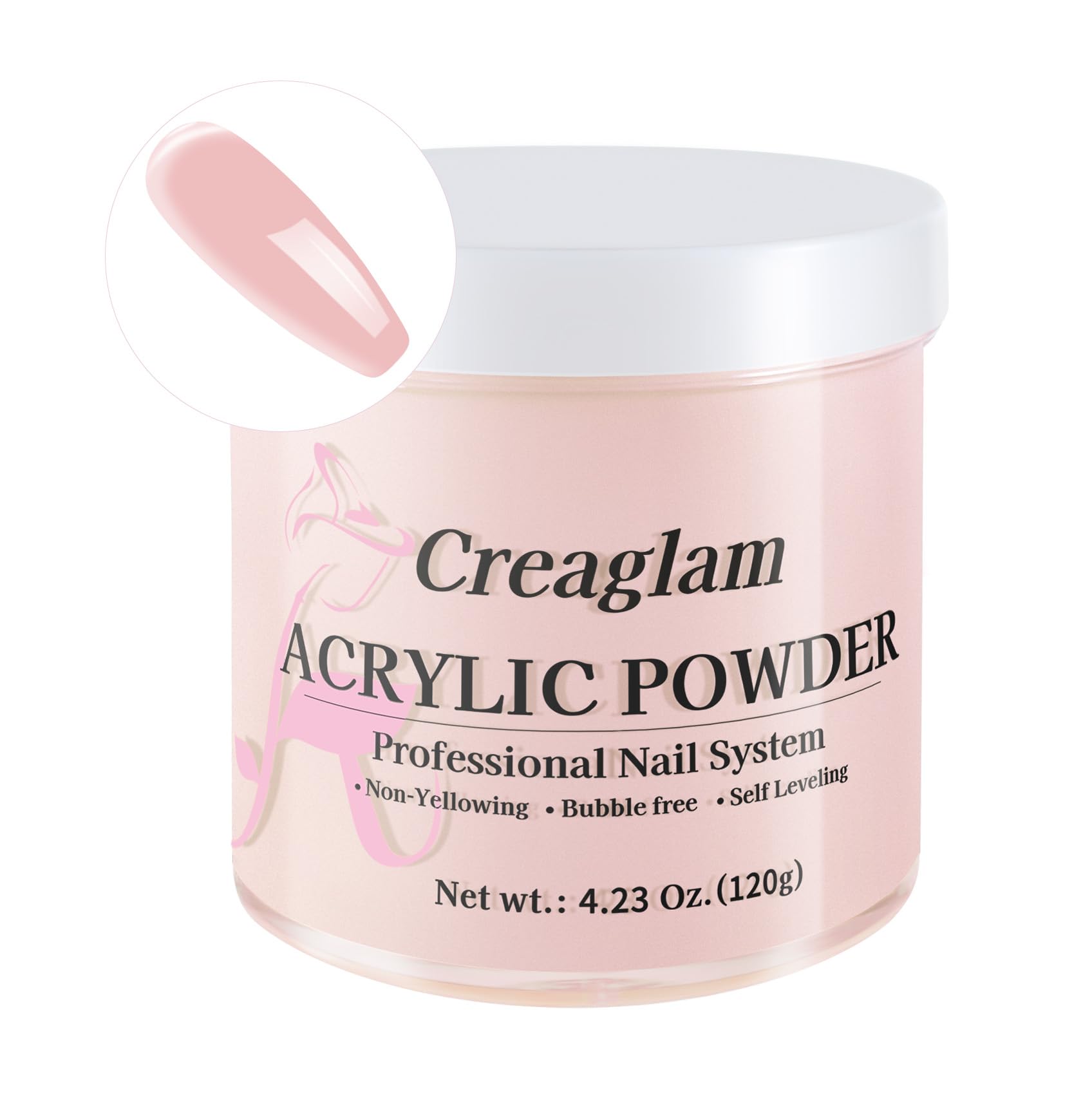 Creaglam Acrylic Powder 120g (4.23oz) – No Lamp Needed for Nail Extensions | Bubble-Free, Crystal-Clear Finish