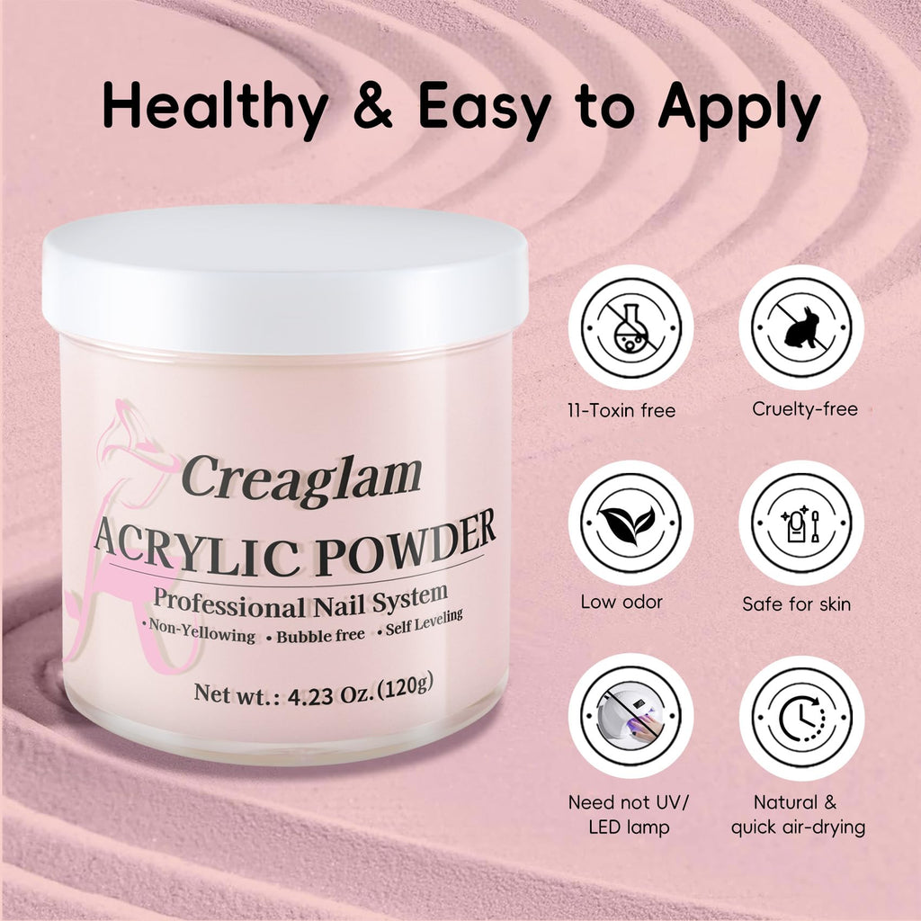 Creaglam Acrylic Powder 120g – No Lamp Needed for Nail Extensions | Bubble-Free Formula for 3D Art & Long-Lasting Manicures