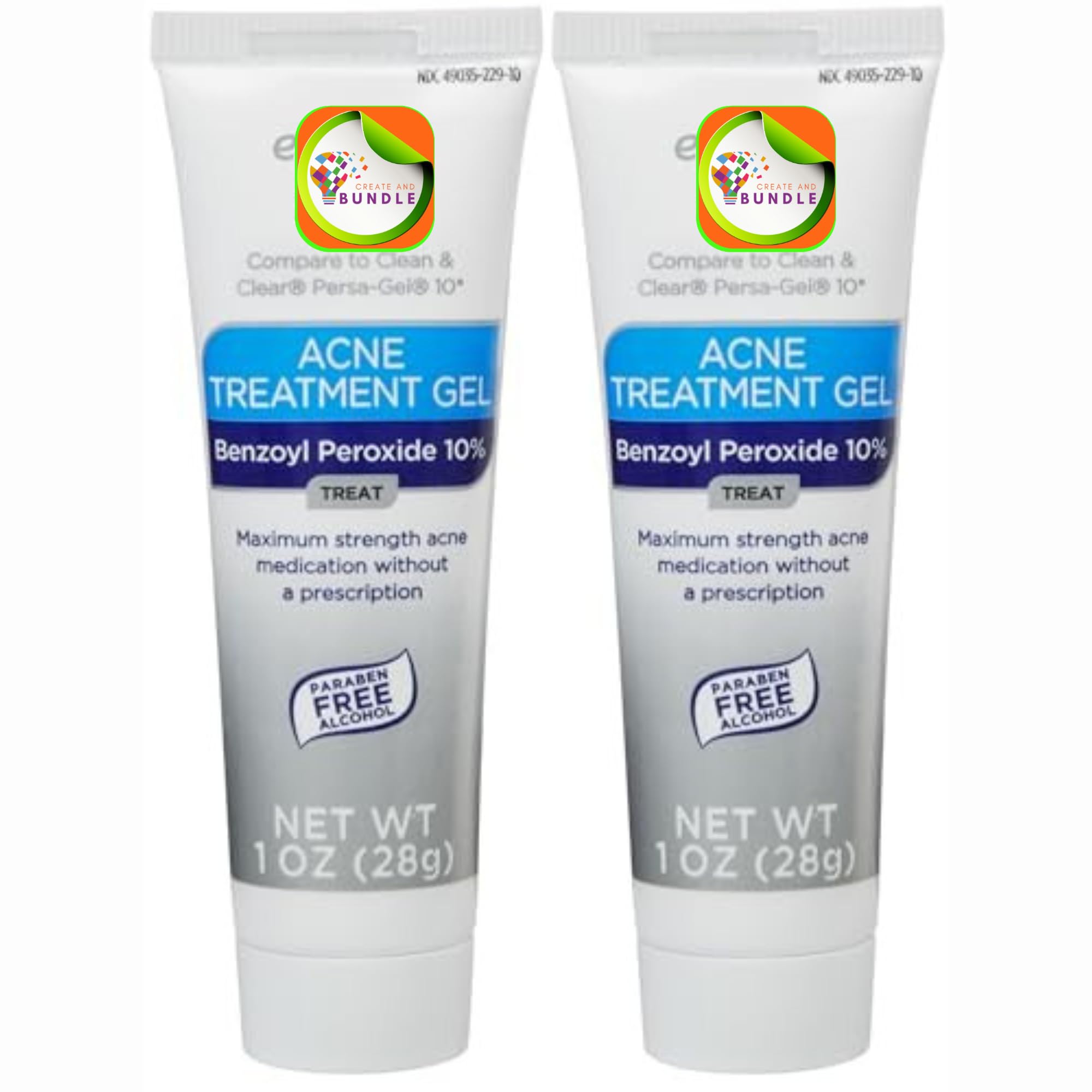 Equate 2-Pack 10% Benzoyl Peroxide Acne Gel | Fast Acting, Dermatologist Tested - Create and Bundle