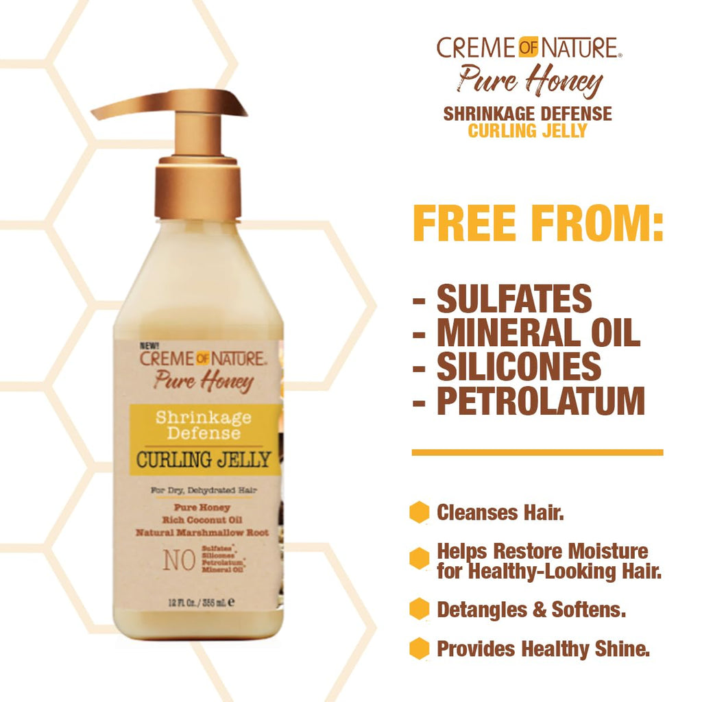 Creme of Nature Curling Jelly - Pure Honey, Coconut Oil & Shea Butter, Shrinkage Defense, 11.5 oz