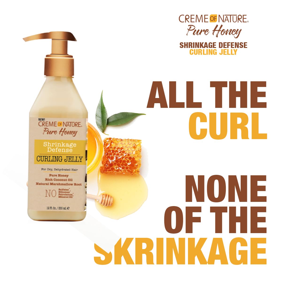 Creme of Nature Curling Jelly - Pure Honey, Coconut Oil & Shea Butter, Shrinkage Defense, 11.5 oz