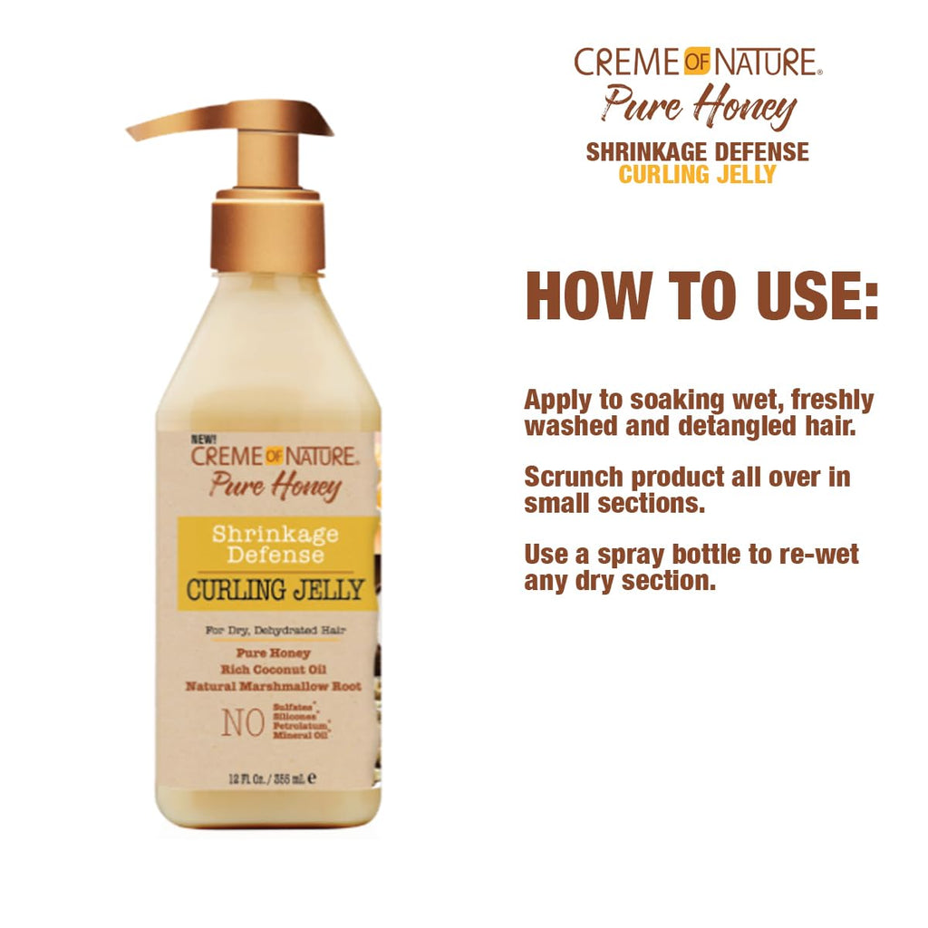 Creme of Nature Curling Jelly - Pure Honey, Coconut Oil & Shea Butter, Shrinkage Defense, 11.5 oz