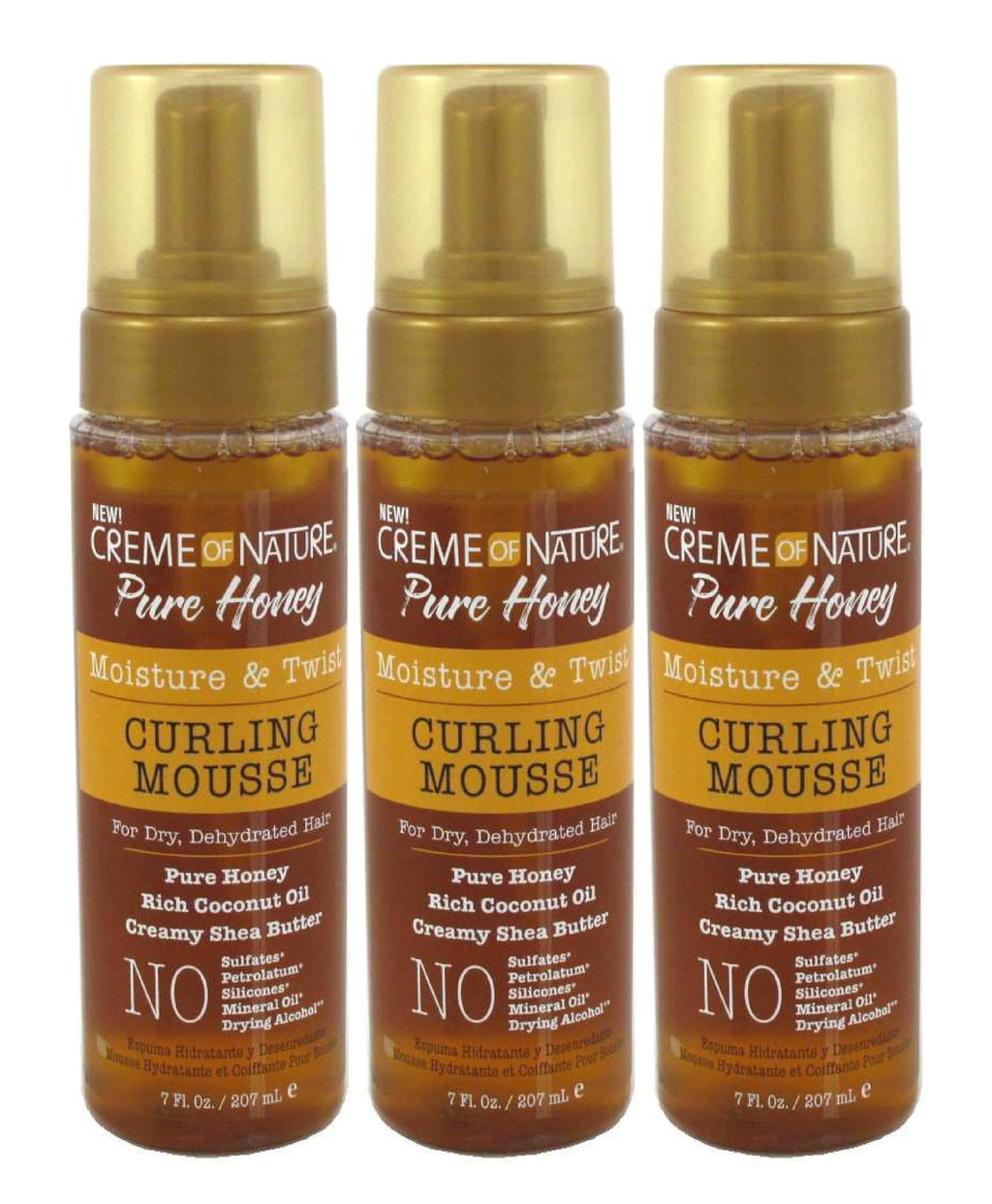 Creme Of Nature Pure Honey Curling Mousse 7 Ounce Pump — Pack of 3