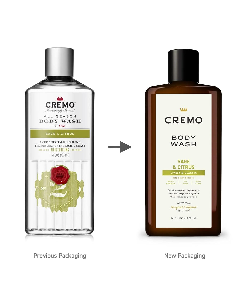 Cremo All Season Body Wash – Sage & Citrus, Pack of 2 (16 fl oz each)
