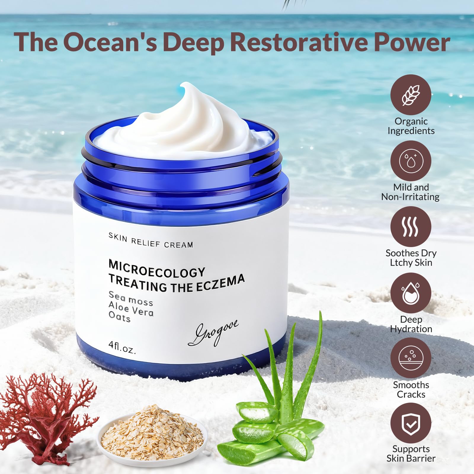 Crogooe Natural Soothing Eczema Cream – Sea Moss, Aloe Vera & Oats (4 oz)