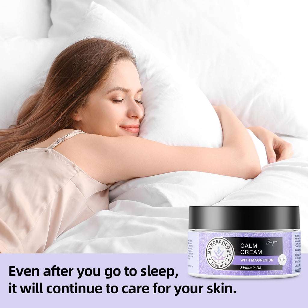 Crogooe Magnesium Cream for Sleep – Nighttime Moisturizing Lotion with Vitamin E & Lavender (4 oz)