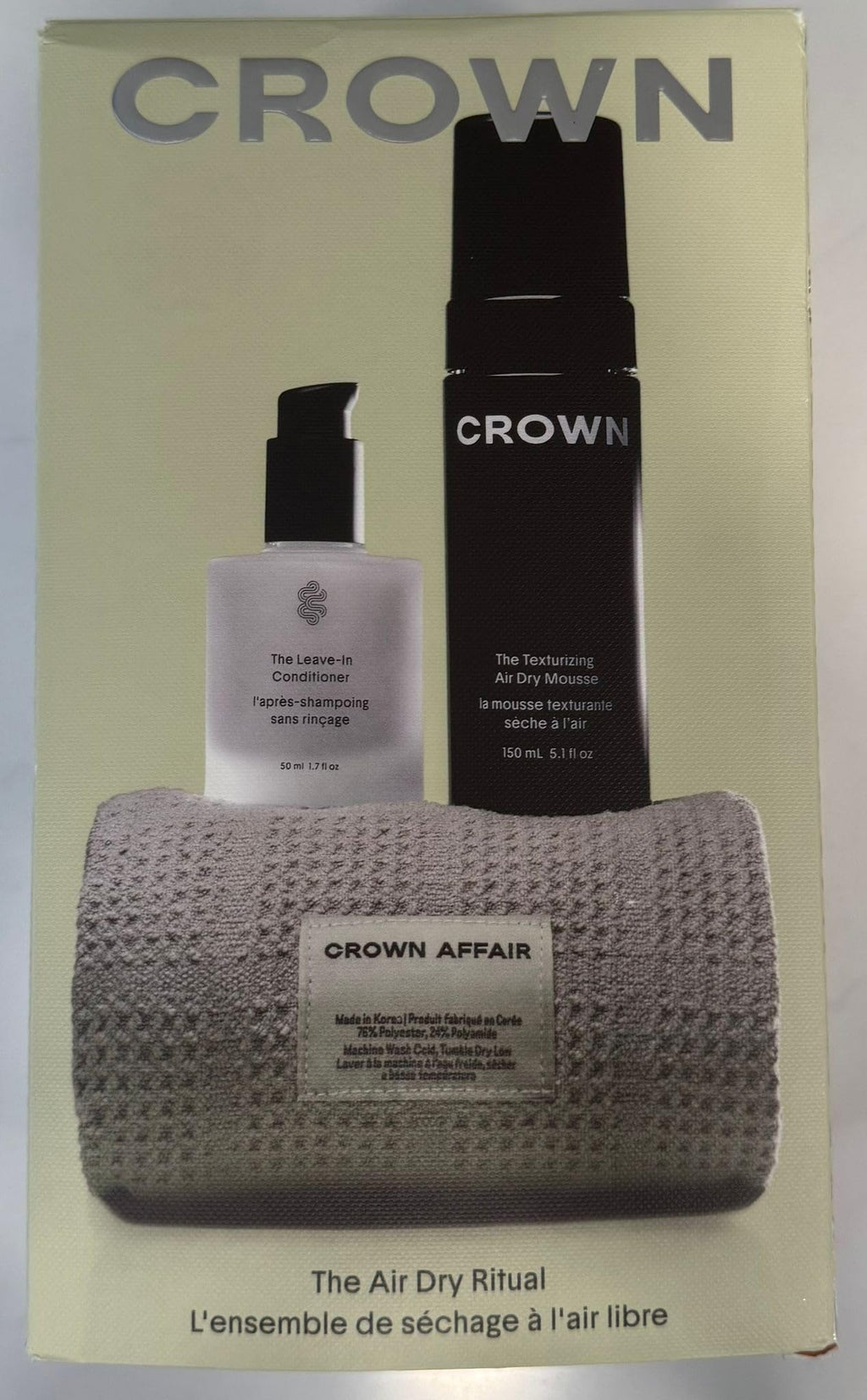 Crown Affair The Air Dry Ritual – 3-Piece Hair Care Set (Leave-In, Mousse, Microfiber Towel)