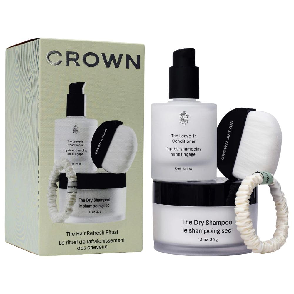 Crown Affair Hair Refresh Ritual Gift Set – Dry Shampoo, Leave-In Conditioner & Silk Scrunchie