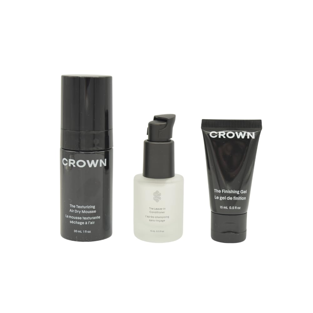 Crown Affair Mini Air Dry Hair Holiday Gift Set | Leave-In Conditioner, Texturizing Mousse & Finishing Gel