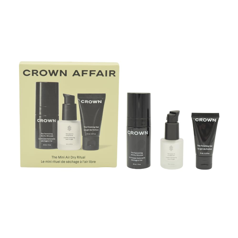 Crown Affair Mini Air Dry Hair Holiday Gift Set | Leave-In Conditioner, Texturizing Mousse & Finishing Gel
