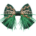 CROWN GUIDE Large Green Hair Bows Clips – Satin Silk, Pearl Crystals