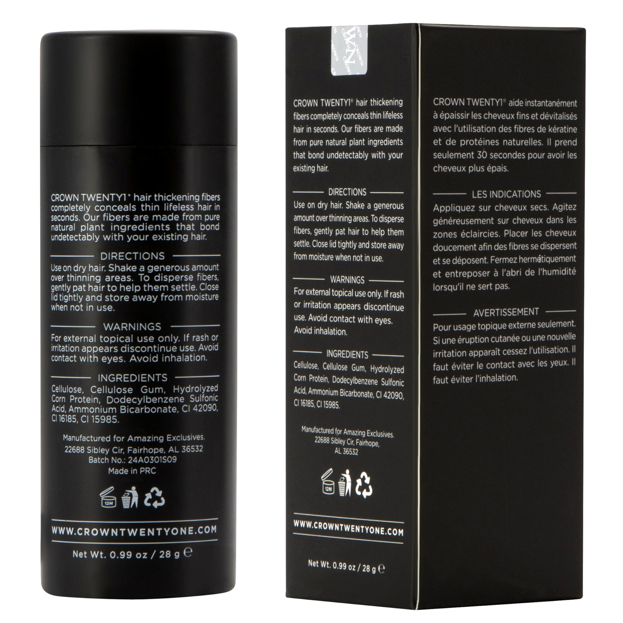 CROWN Hair Building Fibers (28g) – Instant Thinning Hair Concealment, 13 Shades