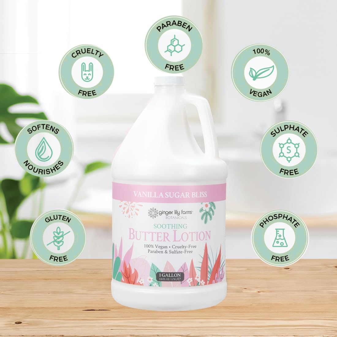 Ginger Lily Farms Botanicals Soothing Butter Lotion – 1 Gallon Refill, Vegan & Cruelty-Free, Vanilla Sugar Bliss
