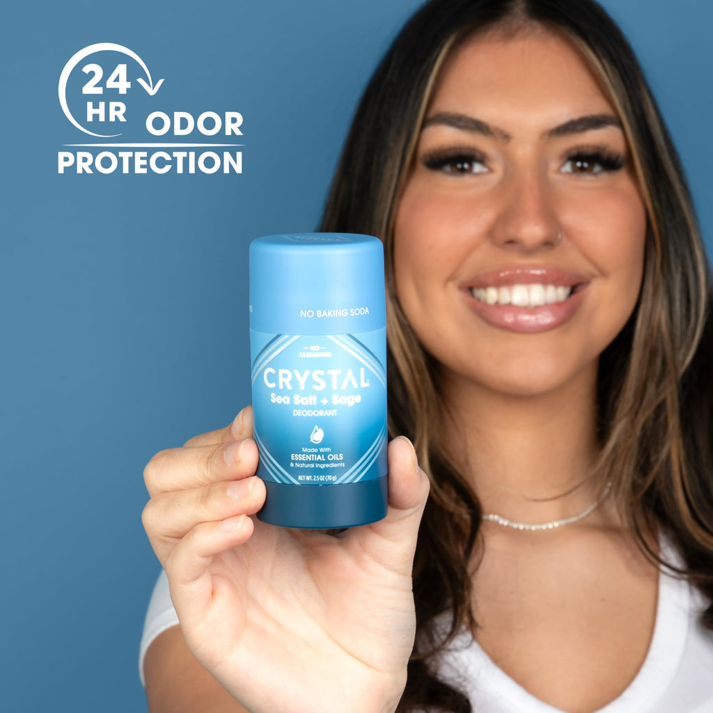 Crystal Essence Magnesium Solid Stick Deodorant – Aluminum-Free, Sea Salt + Sage, 2.5 oz