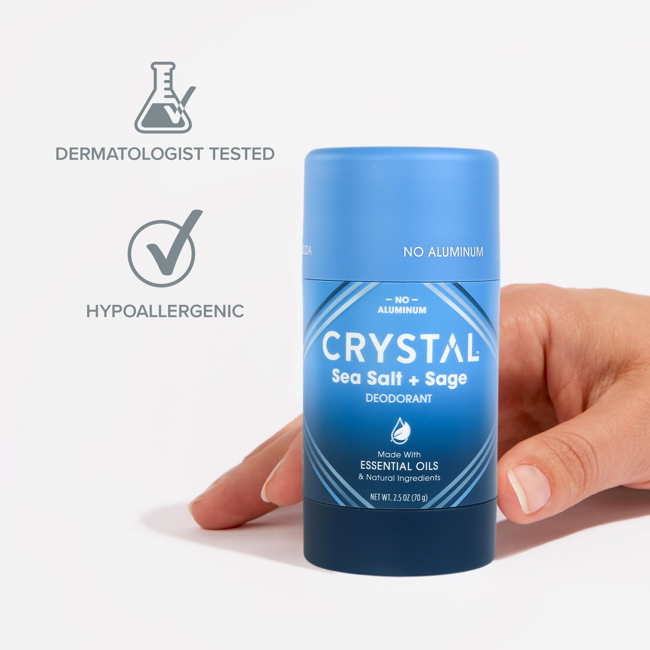 Crystal Essence Magnesium Solid Stick Deodorant – Aluminum-Free, Sea Salt + Sage, 2.5 oz