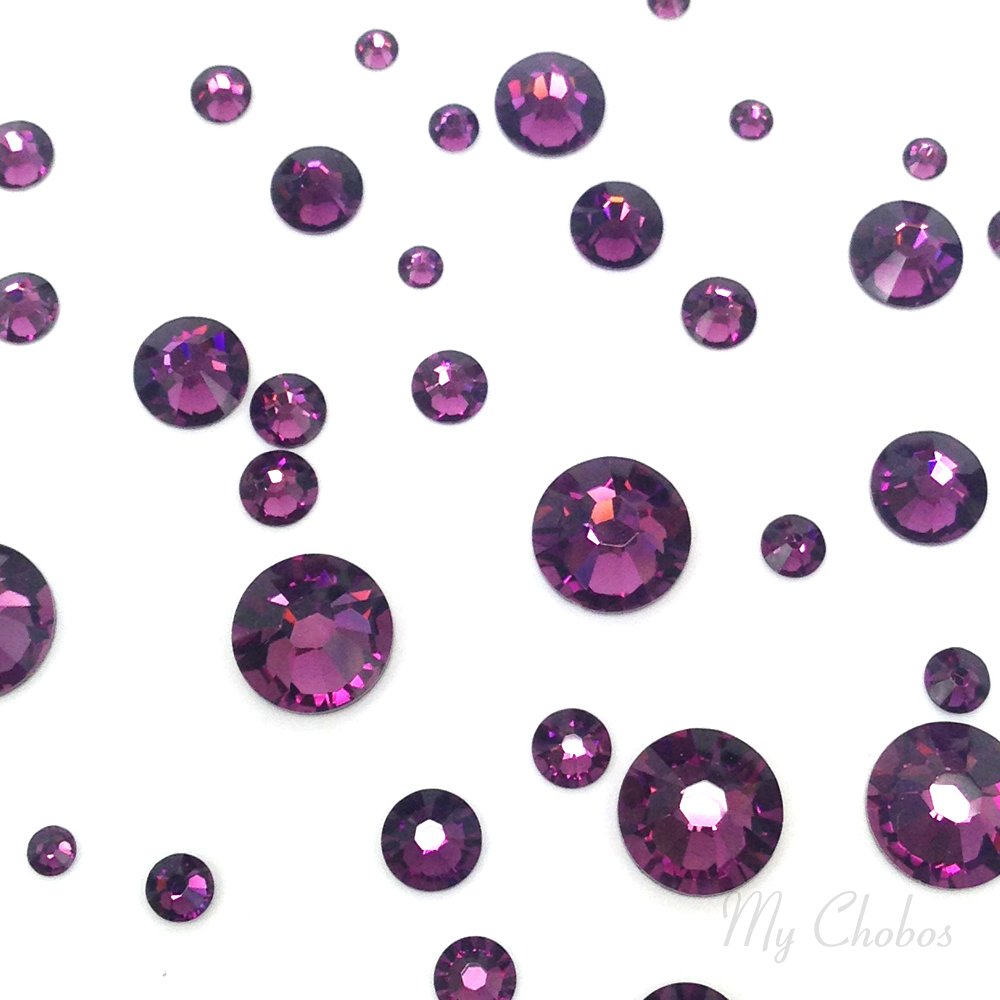Crystal-Wholesale AMETHYST 204 Swarovski Flat Backs No Hotfix – 144 pcs, Mixed Sizes ss5-ss30