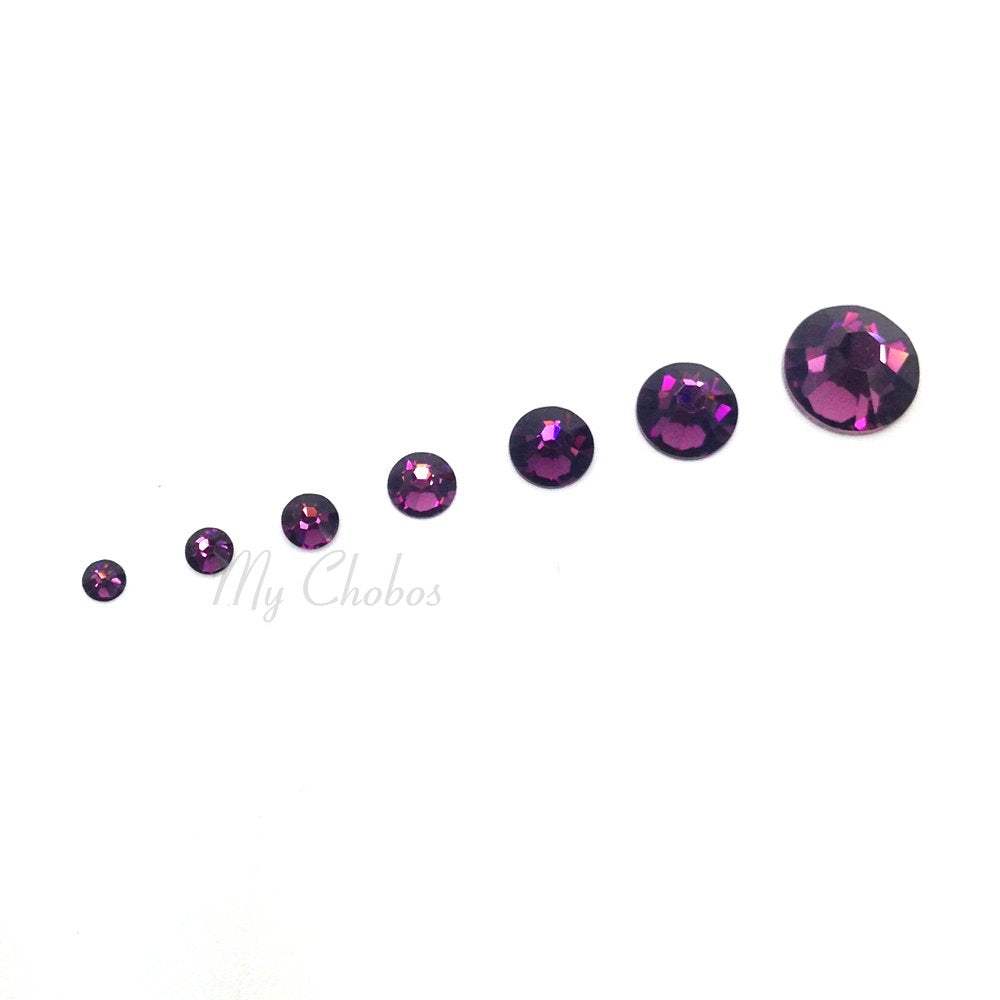 Crystal-Wholesale AMETHYST 204 Swarovski Flat Backs No Hotfix – 144 pcs, Mixed Sizes ss5-ss30