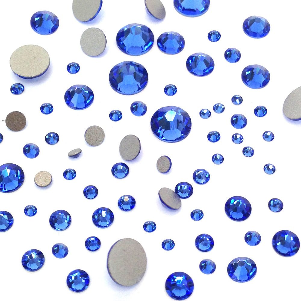 SAPPHIRE Blue Swarovski Flatbacks No Hotfix – 144 pcs, Mixed Sizes ss5-ss30 | Crystal-Wholesale