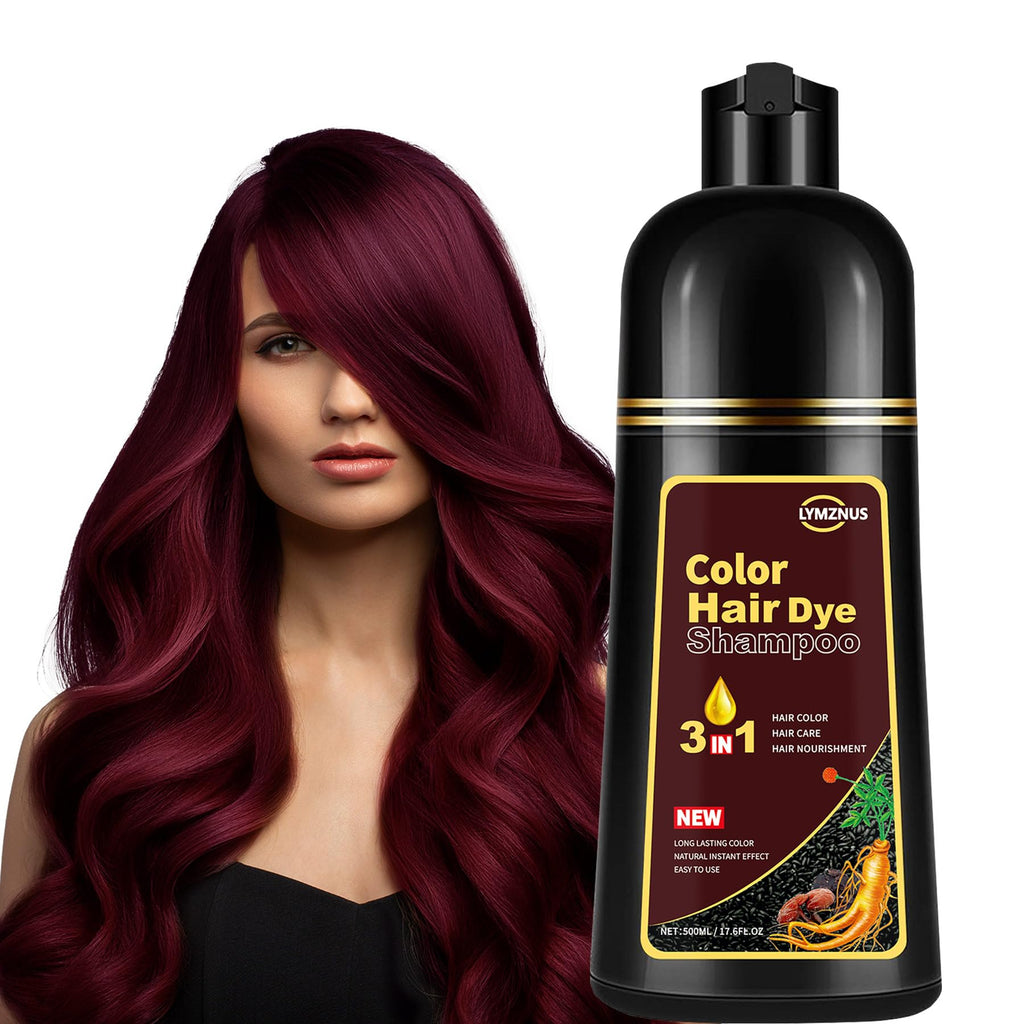 CSFDXD Dark Wine Red Hair Dye Shampoo 3-in-1 – Gray Coverage at Home, 500ml