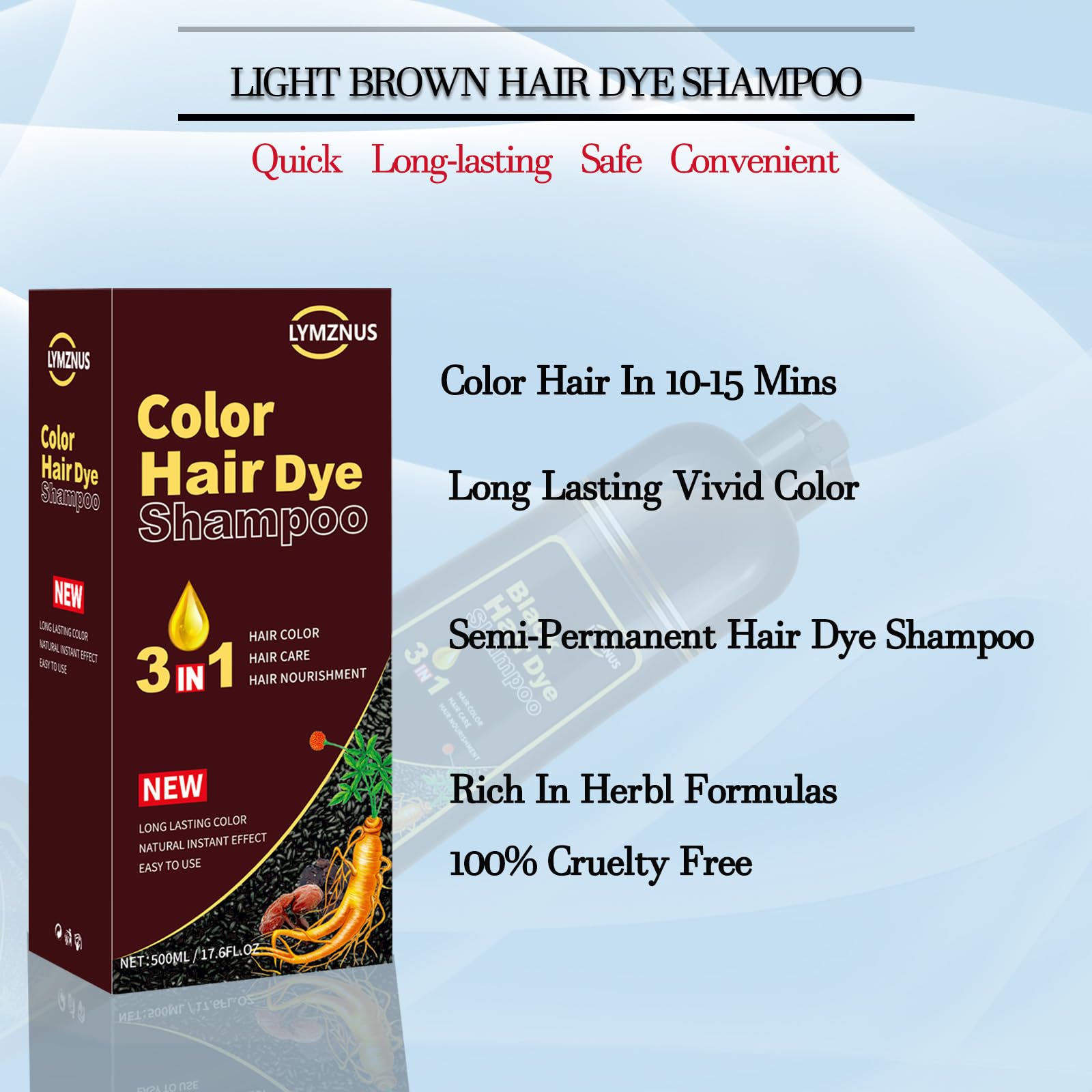 CSFDXD Instant Chestnut Brown Hair Dye Shampoo 3-in-1 for Gray Hair Coverage | 500ml