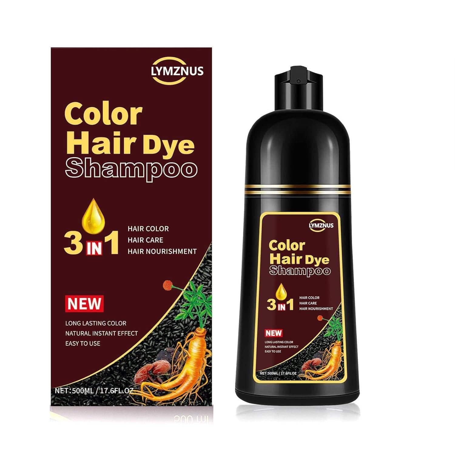 CSFDXD Dark Chocolate Hair Dye Shampoo 3-in-1 — 100% Gray Coverage, 500ml