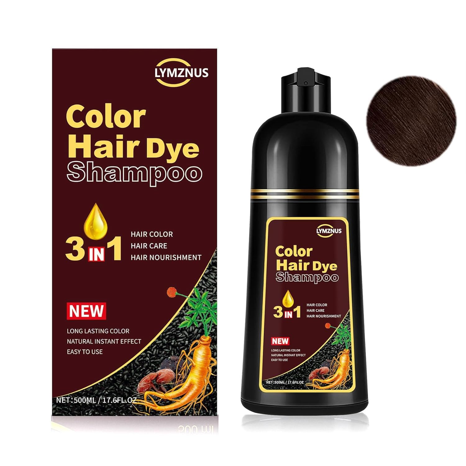 CSFDXD Dark Chocolate Hair Dye Shampoo 3-in-1 — 100% Gray Coverage, 500ml