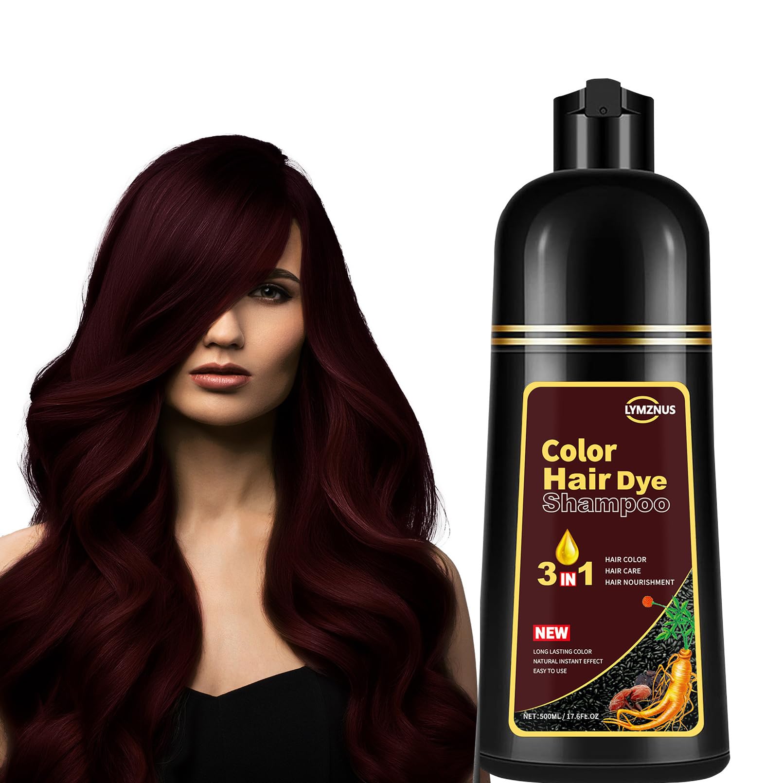 CSFDXD Dark Wine Red Hair Dye Shampoo 3-in-1 – Gray Coverage at Home, 500ml