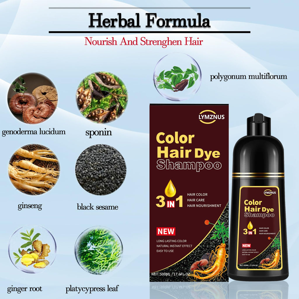 CSFDXD Instant Chestnut Brown Hair Dye Shampoo 3-in-1 for Gray Hair Coverage | 500ml