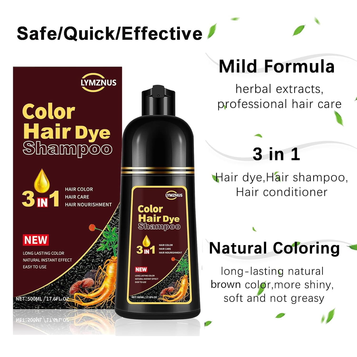 CSFDXD Golden Brown Hair Dye Shampoo 3-in-1 – Root Touch Up, 500ml