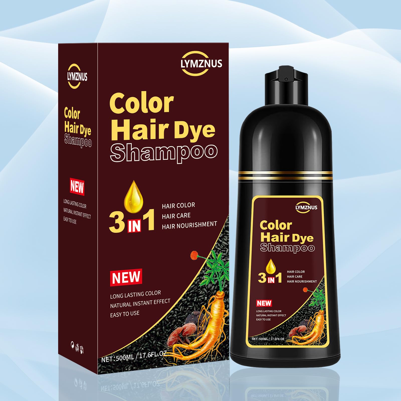 CSFDXD Instant Coffee Hair Dye Shampoo 3-in-1 for Long-Lasting Light Brown Color 500ml