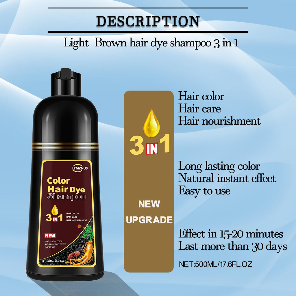 CSFDXD Instant Chestnut Brown Hair Dye Shampoo 3-in-1 for Gray Hair Coverage | 500ml