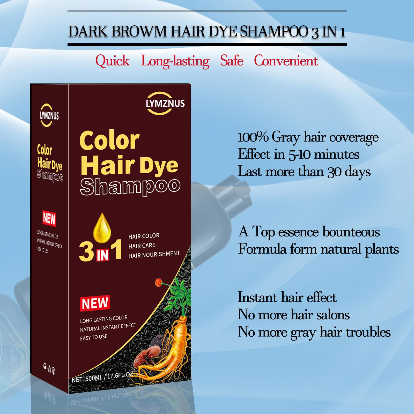 CSFDXD Dark Wine Red Hair Dye Shampoo 3-in-1 – Gray Coverage at Home, 500ml