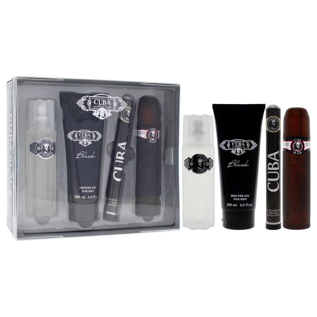 Cuba Cuba Black Men 4-Pc Gift Set – EDT Sprays, After Shave & Shower Gel | I0101683