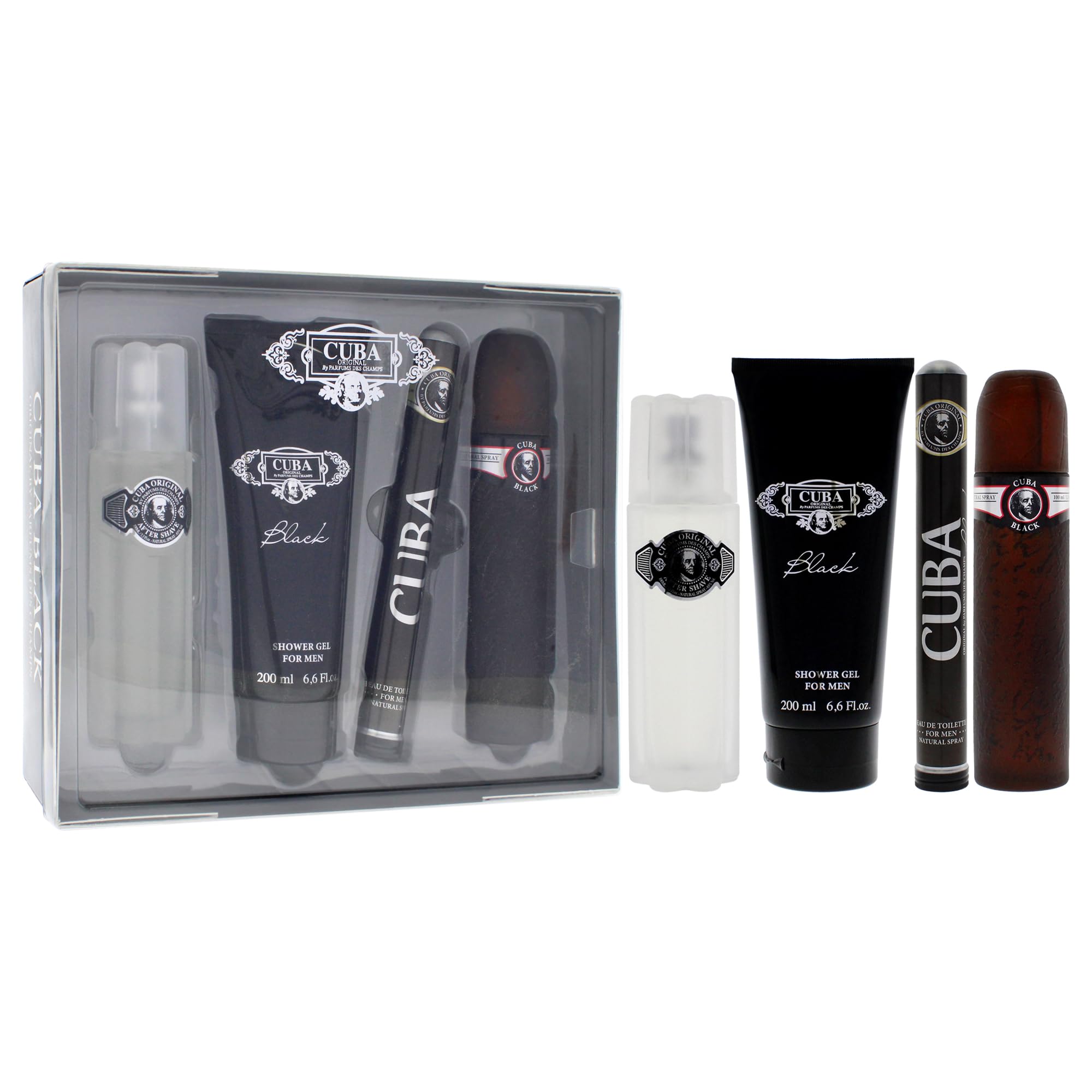 Cuba Cuba Black Men 4-Pc Gift Set – EDT Sprays, After Shave & Shower Gel | I0101683