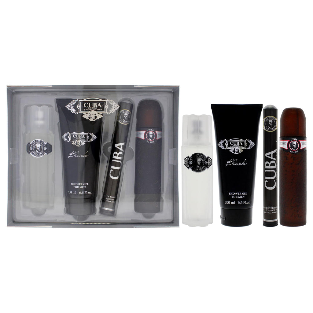 Cuba Cuba Black Men 4-Pc Gift Set – EDT Sprays, After Shave & Shower Gel | I0101683