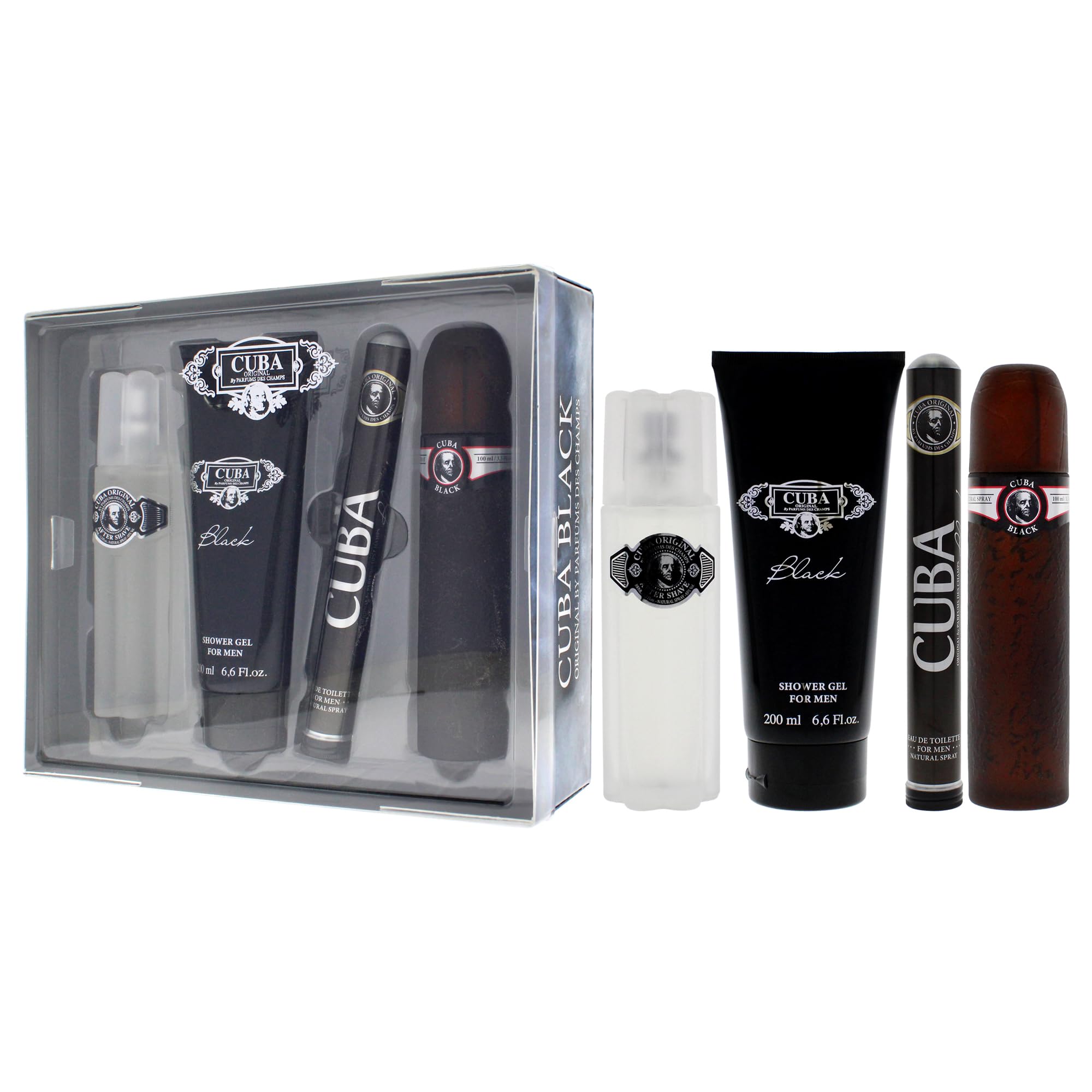 Cuba Cuba Black Men 4-Pc Gift Set – EDT Sprays, After Shave & Shower Gel | I0101683