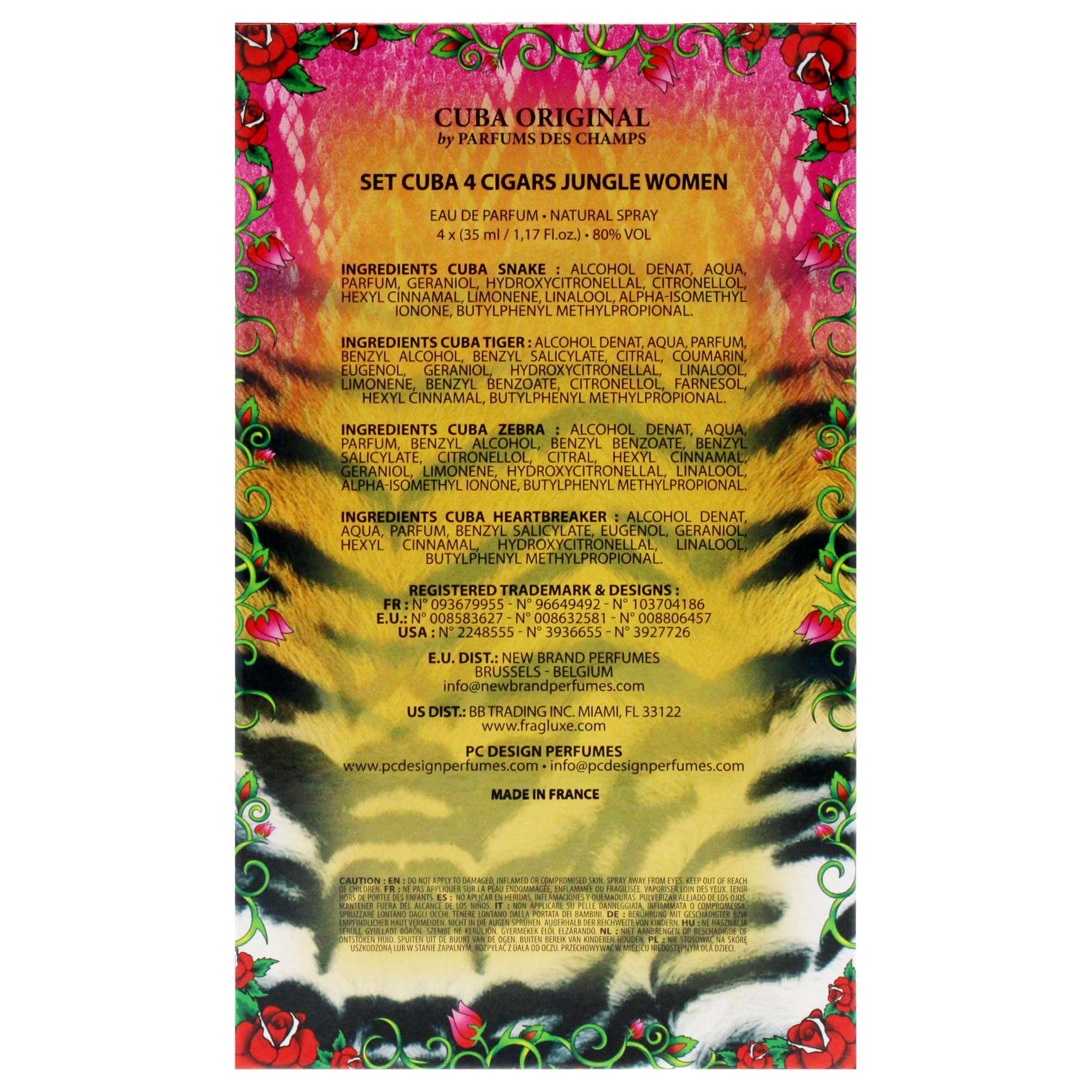 Cuba Jungle 4-Piece Gift Set for Women – Snake, Tiger, Zebra & Heartbreaker EDP 1.17 oz Each