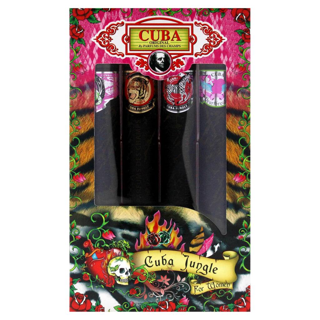Cuba Jungle 4-Piece Gift Set for Women – Snake, Tiger, Zebra & Heartbreaker EDP 1.17 oz Each