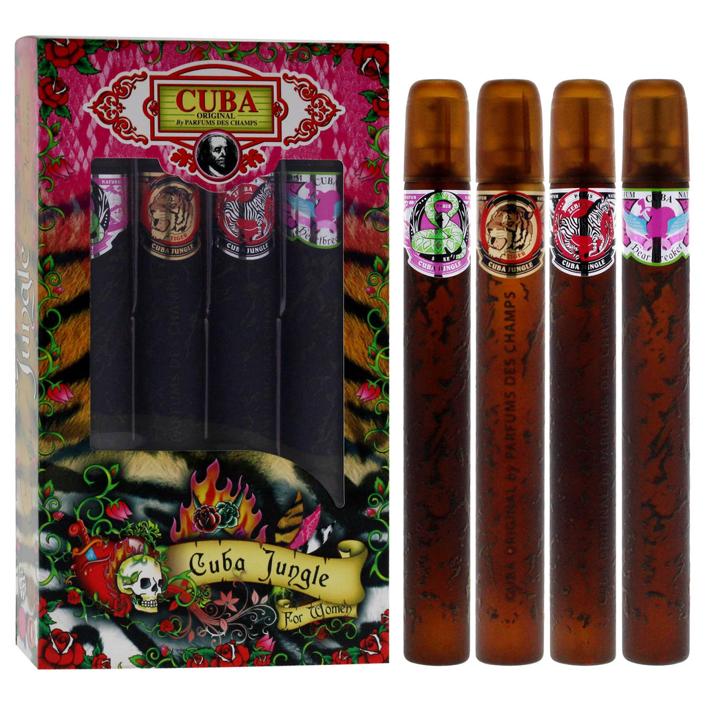 Cuba Jungle 4-Piece Gift Set for Women – Snake, Tiger, Zebra & Heartbreaker EDP 1.17 oz Each