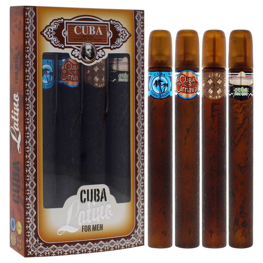 Cuba Latino Collection for Men – 4-Piece Gift Set by Champs (Carnaval, Copacabana, Maya & Cactus) | 1.17 oz EDTs