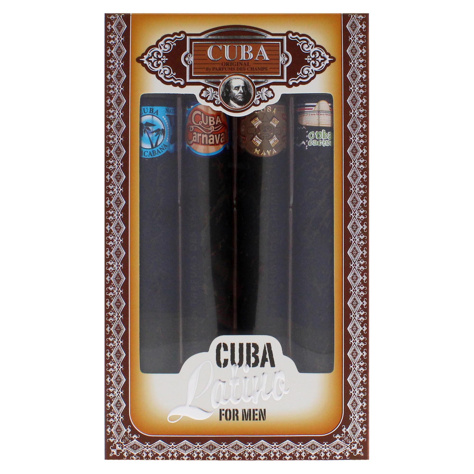 Cuba Latino Collection for Men – 4-Piece Gift Set by Champs (Carnaval, Copacabana, Maya & Cactus) | 1.17 oz EDTs