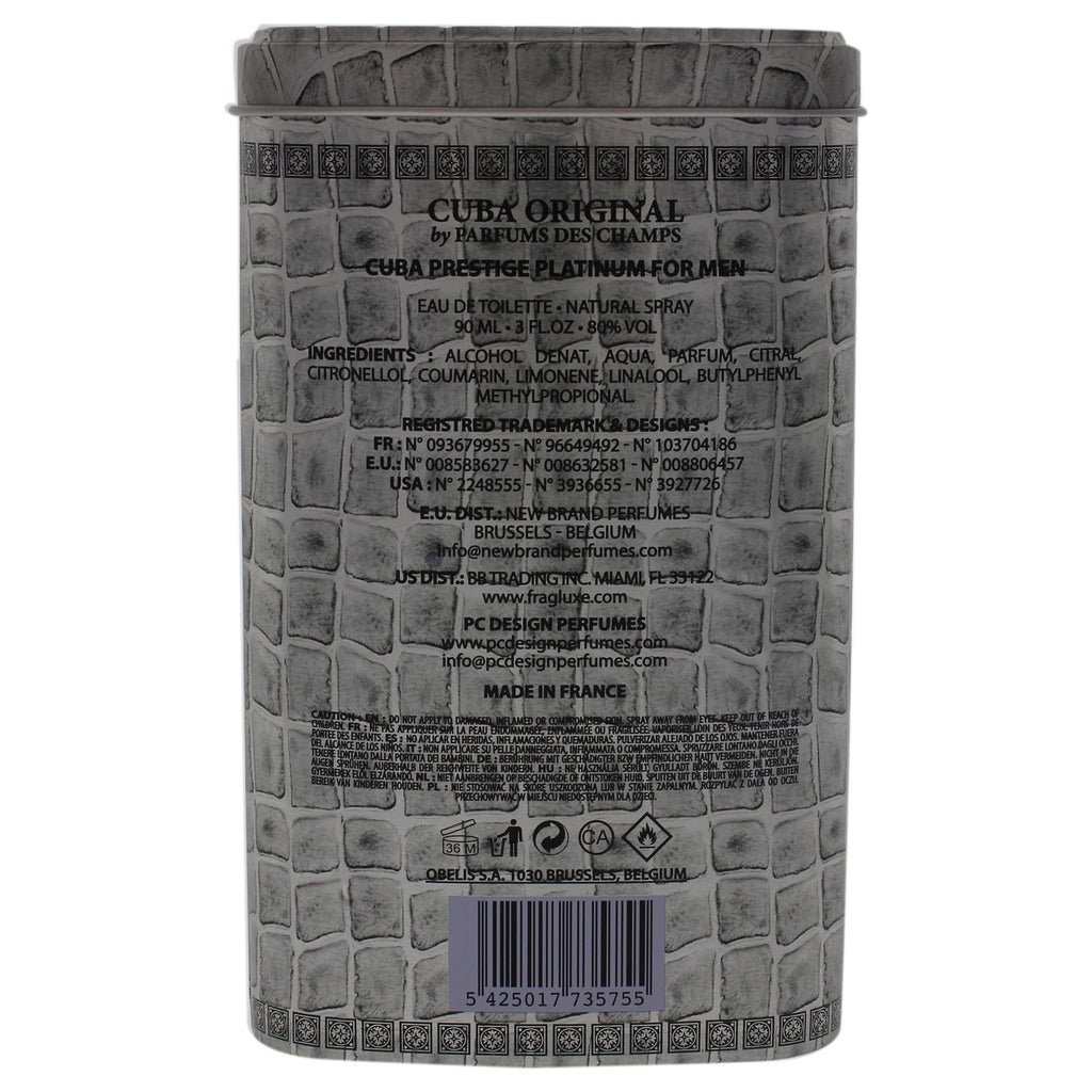 Cuba Original by Parfums Des Champs Prestige Platinum – 3 oz EDT for Men