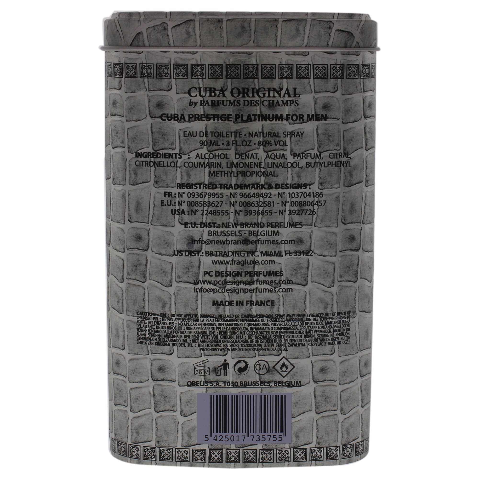 Cuba Original by Parfums Des Champs Prestige Platinum – 3 oz EDT for Men