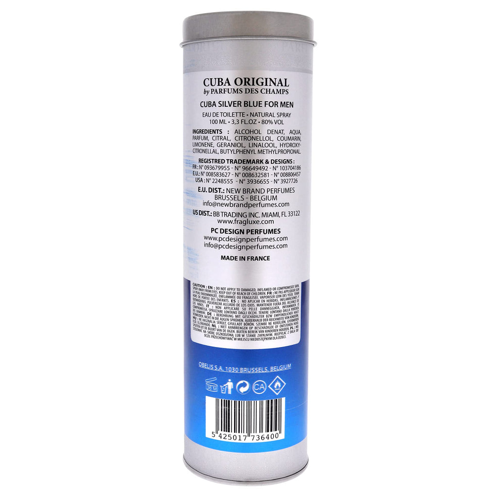 Cuba Silver Blue Eau de Toilette for Men – 3.3 oz EDT Spray | Woody Floral Musk
