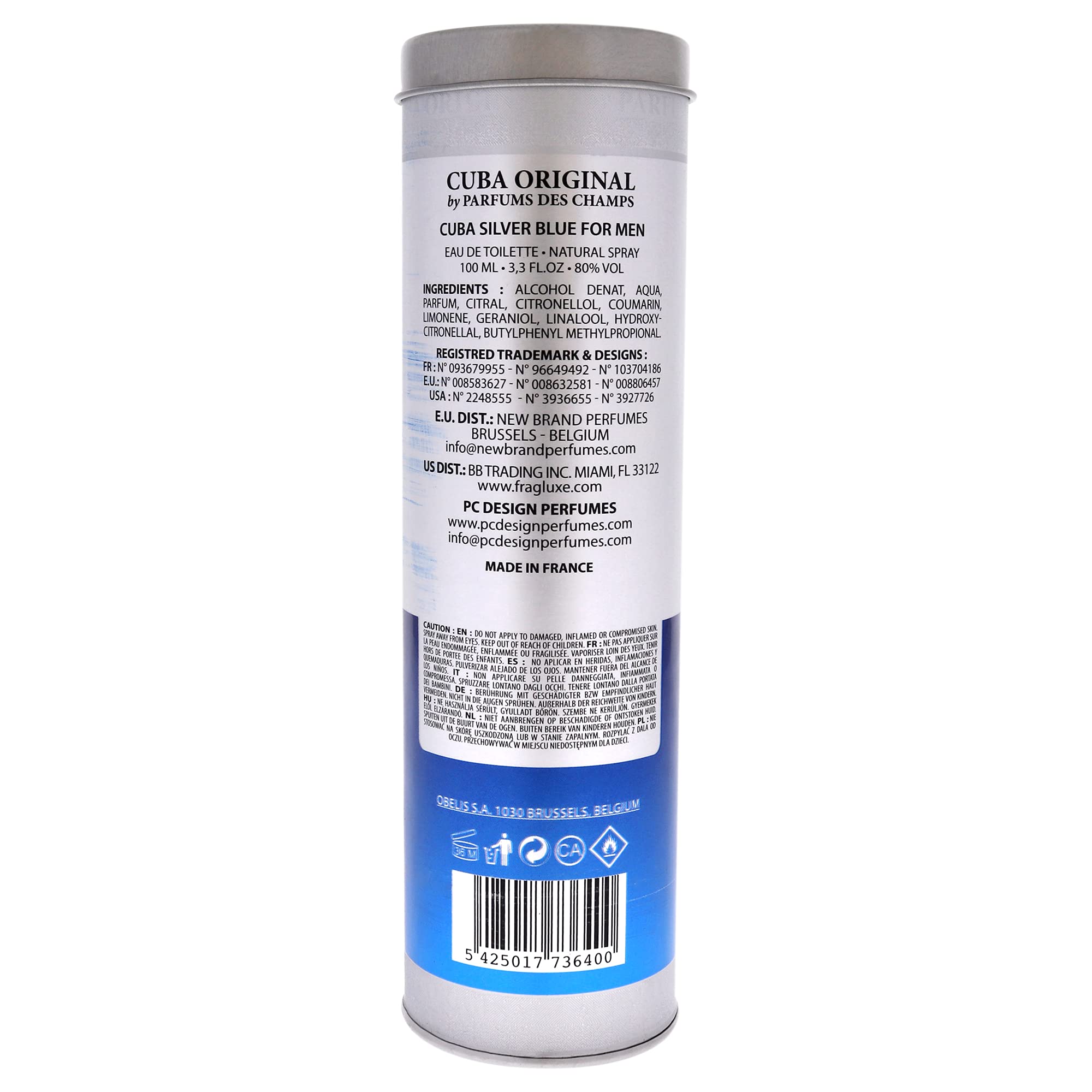 Cuba Silver Blue Eau de Toilette for Men – 3.3 oz EDT Spray | Woody Floral Musk