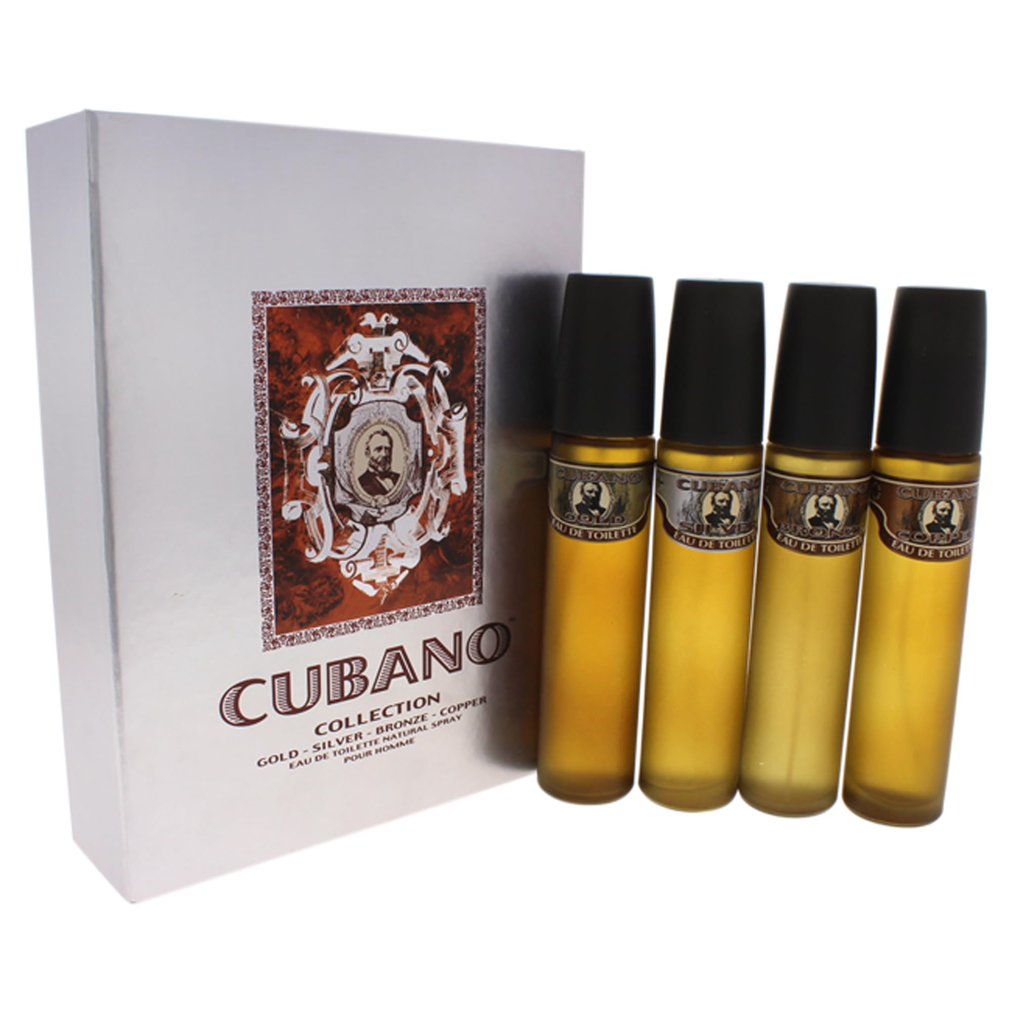 Cubano Variety by Cubano for Men – 4-Piece Eau de Toilette Set (2 oz each): Gold, Silver, Bronze & Copper