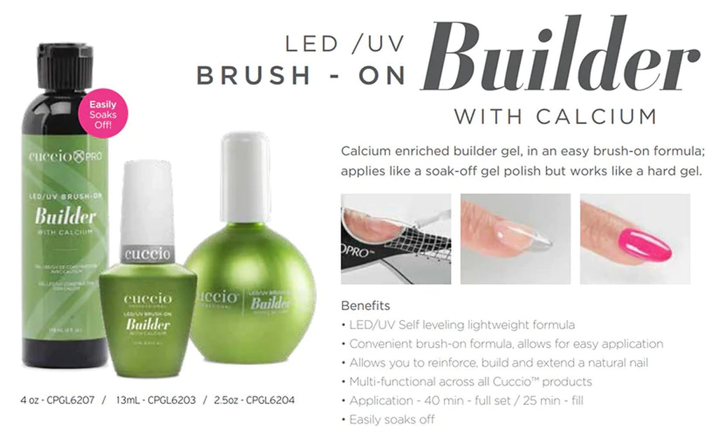 Cuccio Pro Brush-On Builder Gel with Calcium – LED/UV Self-Leveling Soak-Off Gel (4 oz)