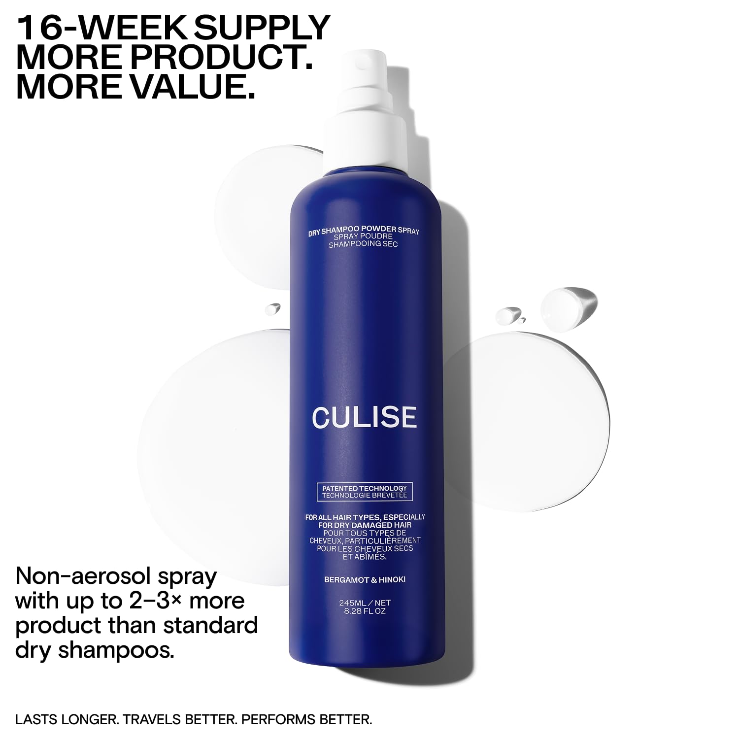 CULISE Korean Dry Shampoo Powder Spray - Non-Aerosol, oil absorption & root refresh (16-Week Supply)