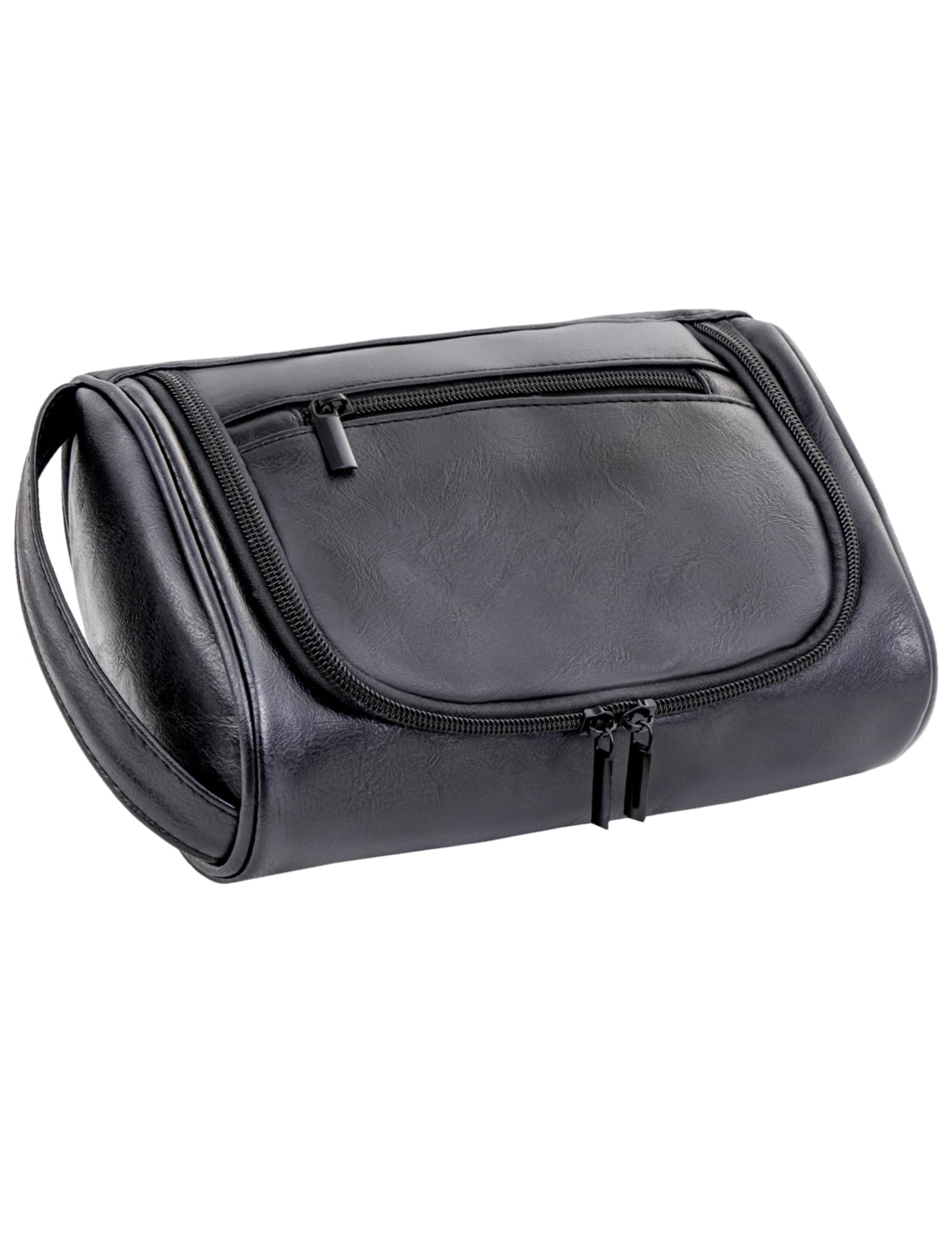 Cumbanho Mens Slim Toiletry Bag | Minimalist PU Leather Dopp Kit for Men – Black