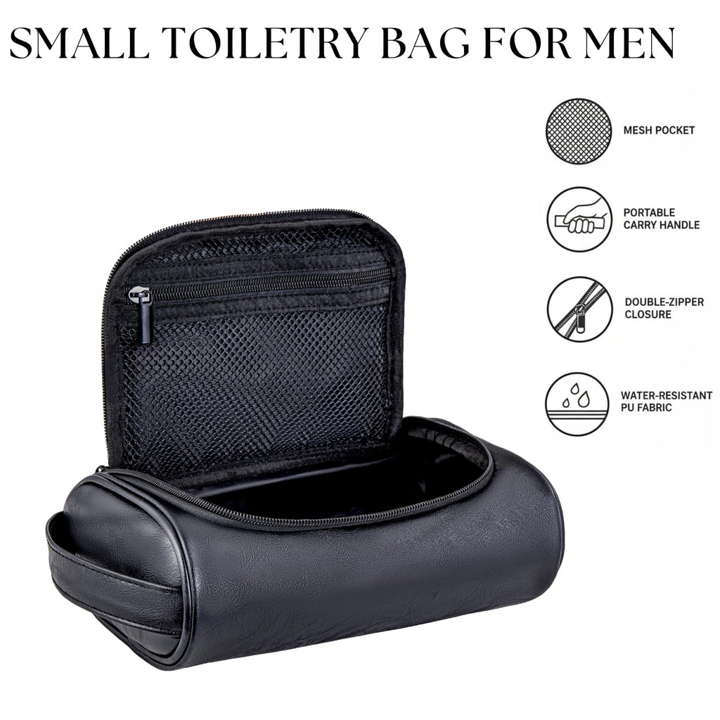 Cumbanho Mens Slim Toiletry Bag | Minimalist PU Leather Dopp Kit for Men – Black